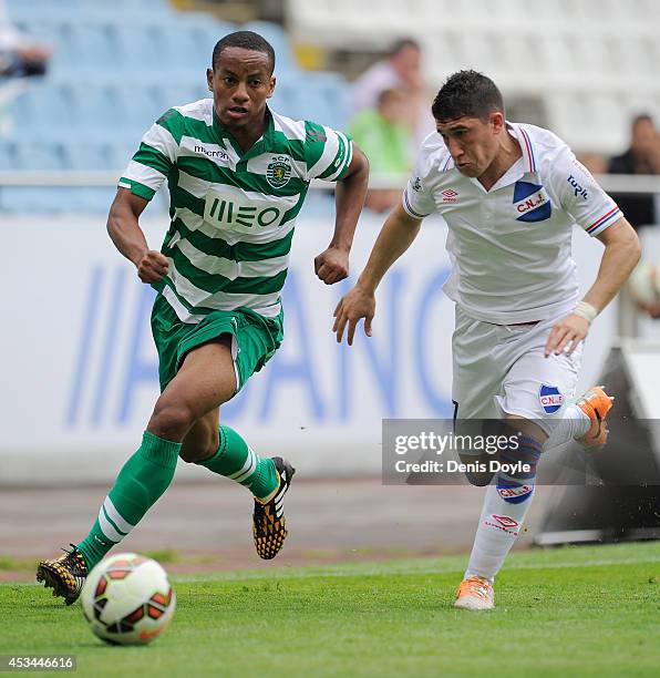 Andre Carrillo of Sporting Clube de Portugal in action during the Teresa Herrera Trophy match between Sporting Clube de Portugal and Club Nacional de...