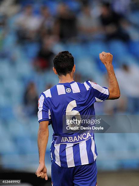 Jose Rodriguez of Real Club Deportivo celebrates after his team scored during the Teresa Herrera Trophy match between Real Club Deportivo and Real...