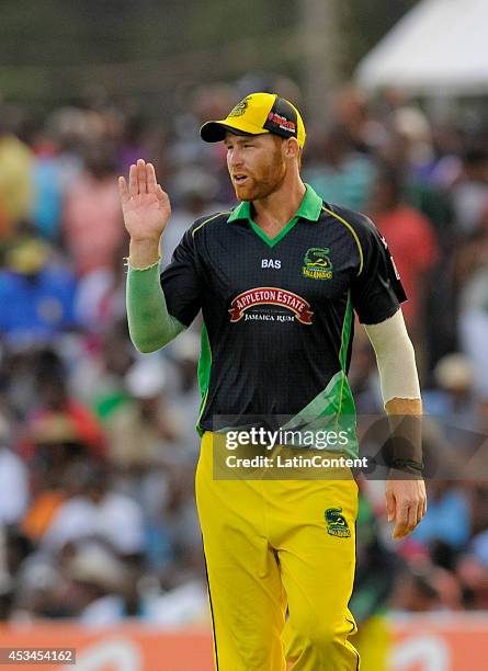 Rusty Theron of Jamaica Tallawahs took 4 Barbados Tridents wickets for 35 runs during a match between Barbados Tridents and Jamaica Tallawahs as part...