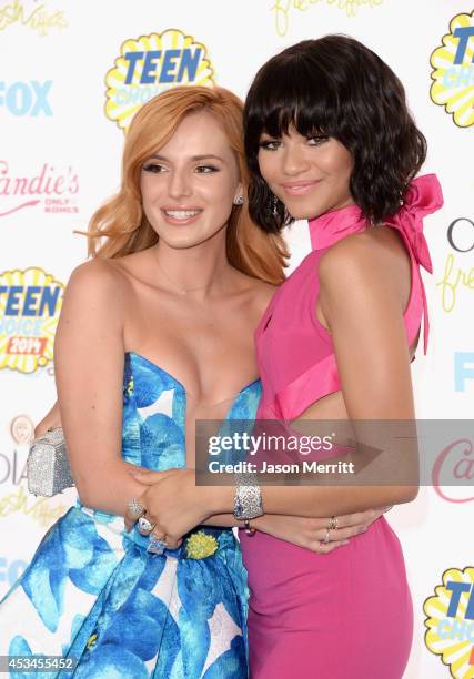 Actresses Bella Thorne and Zendaya attend FOX's 2014 Teen Choice Awards at The Shrine Auditorium on August 10, 2014 in Los Angeles, California.