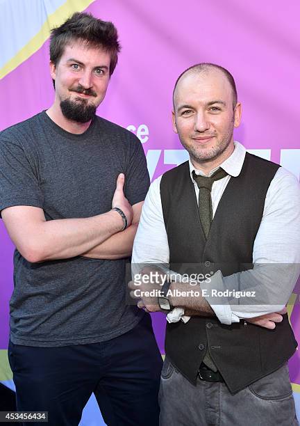 Director Adam Wingard and writer Simon Barrett attend the screening of "The Guest" during Sundance NEXT FEST at The Theatre at Ace Hotel on August...