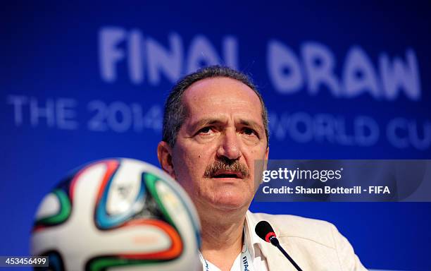 Brazilian Sports Minister Aldo Rebelo attends a press conference during a media day ahead of the Final Draw for the 2014 FIFA World Cup at Costa do...