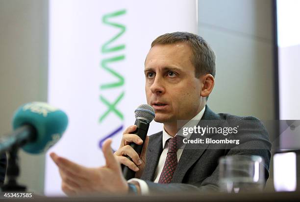 Dmitry Konyaev, chief executive officer of OAO Uralchem, speaks during a news conference at the Novotel hotel in Moscow, Russia, on Wednesday, Dec....