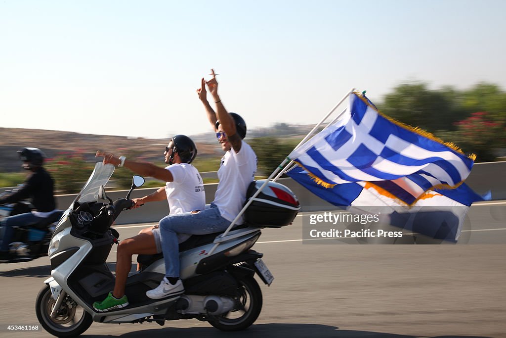 A motorcycle procession at the free area Famagusta during...