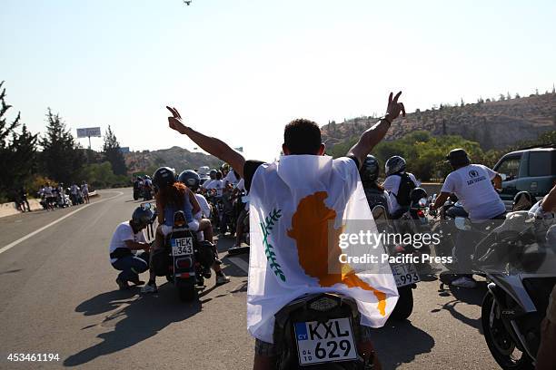 Motorcycle procession at the free area Famagusta during Tasos Isaak and Solomos Solomou Memorial Day. A motorcycle parade started from the Paralimni...