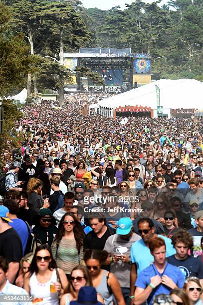 Music fans headed from Twin Peaks Stage towards Lands End during day 3 of the 2014 Outside Lands Music and Arts Festival at Golden Gate Park on...