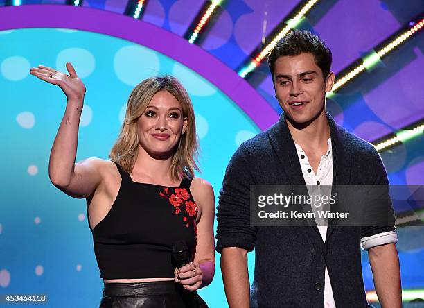 Recording artist Hilary Duff and actor Jake T. Austin onstage during FOX's 2014 Teen Choice Awards at The Shrine Auditorium on August 10, 2014 in Los...