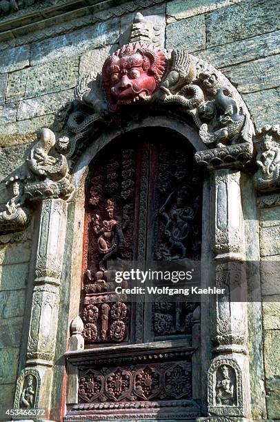 Nepal, Kathmandu Valley, Pashupatinath, Shaivite Temple Carved Door.