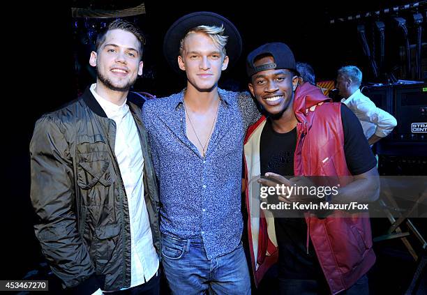Singers Tony Oller, Cody Simpson and Malcolm David Kelley of MKTO attend FOX's 2014 Teen Choice Awards at The Shrine Auditorium on August 10, 2014 in...