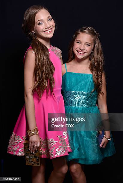 Personalities Maddie Ziegler and Mackenzie Ziegler pose for a portrait during the FOX 2014 Teen Choice Awards at The Shrine Auditorium on August 10,...