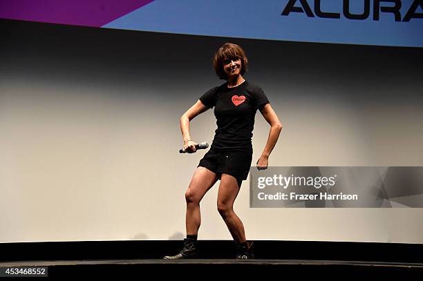 Director Ana Lily Amirpour speaks onstage during the screening of "A Girl Walks Home Alone at Night" with Warpaint in concert during Sundance NEXT...