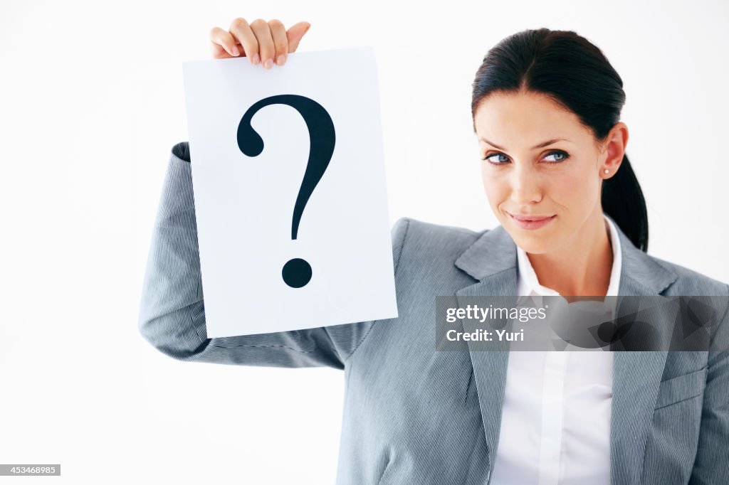 Business woman with question mark