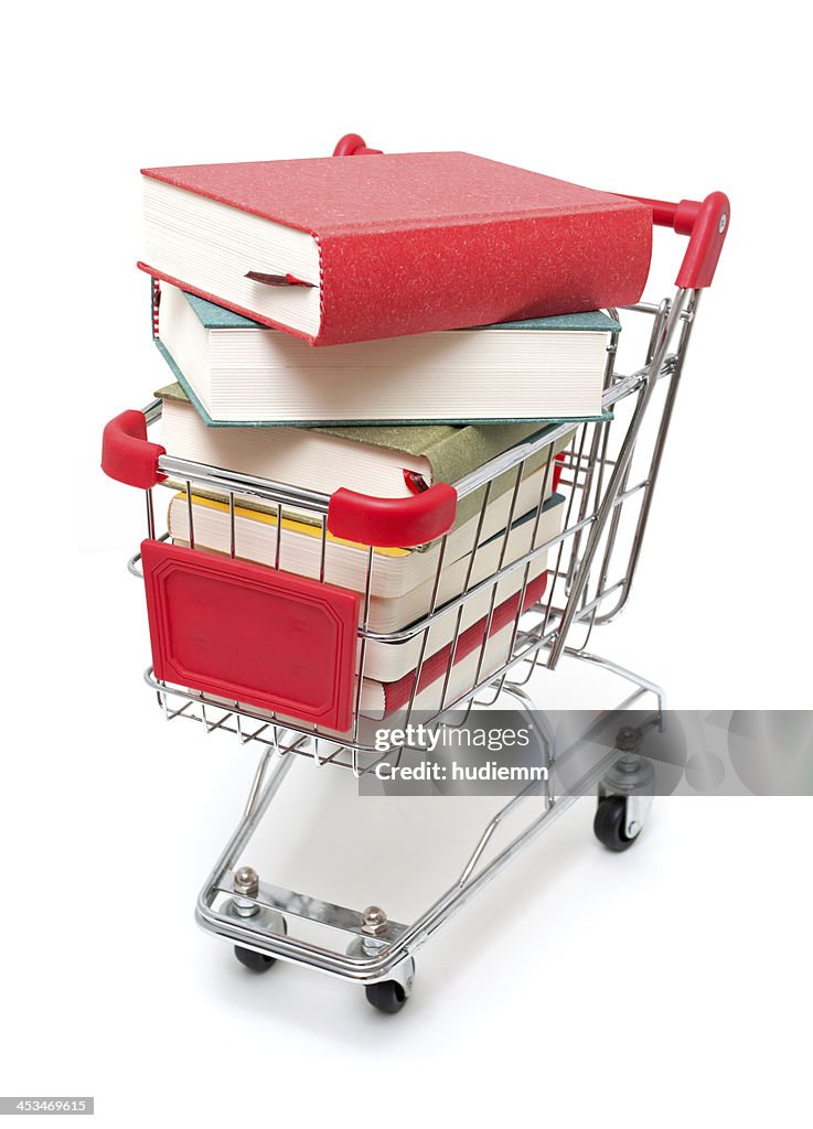 Livros em carrinho de compras