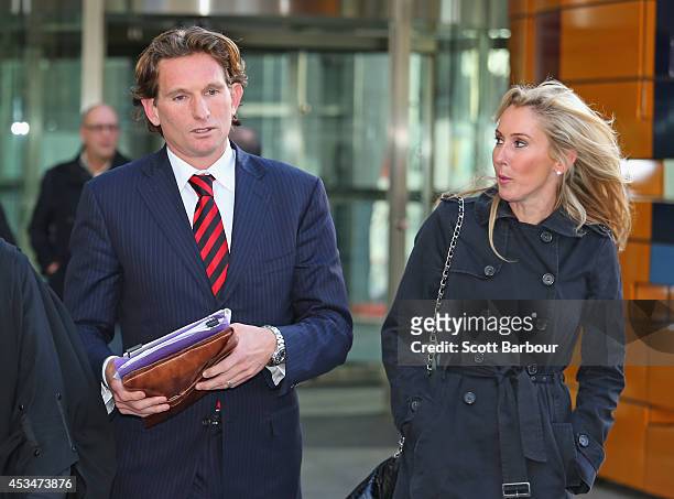 James Hird and his wife Tania Hird leave the Federal Court after the first day of the case looking into the AFL-ASADA Investigation into the alleged...