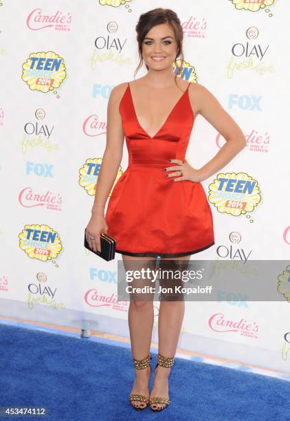 Actress Lucy Hale arrives at the 2014 Teen Choice Awards at The Shrine Auditorium on August 10, 2014 in Los Angeles, California.