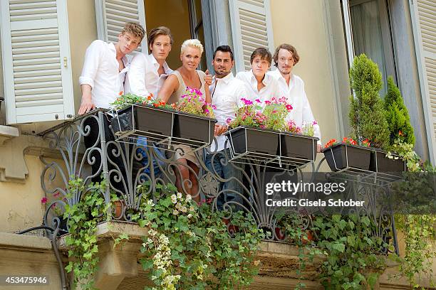 Killian Marcus Nielsen, Douglas Aaron Meyer, Brigitte Nielsen, Mattia Dessi, Raoul Ayrton Meyer Jr. And Julian Winding pose during a portrait session...