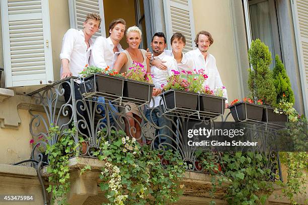 Killian Marcus Nielsen, Douglas Aaron Meyer, Brigitte Nielsen, Mattia Dessi, Raoul Ayrton Meyer Jr. And Julian Winding pose during a portrait session...