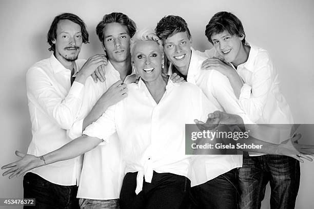 Julian Winding, Douglas Aaron Meyer, Brigitte Nielsen Killian Marcus Nielsen, Raoul Ayrton Meyer Jr. Pose during a Portrait Session on July 6, 2014...