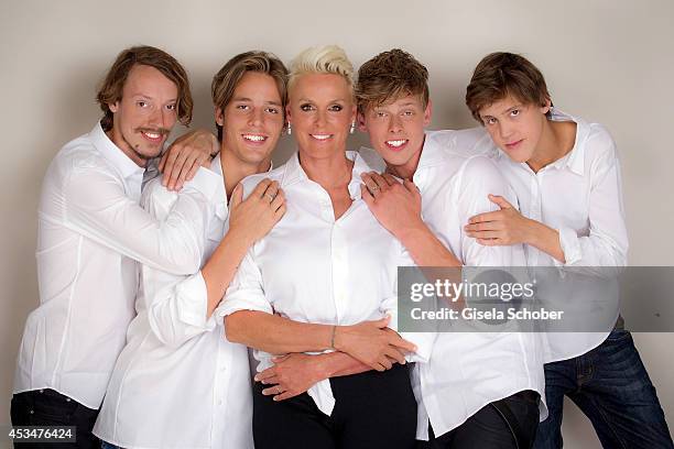 Julian Winding, Douglas Aaron Meyer, Brigitte Nielsen Killian Marcus Nielsen, Raoul Ayrton Meyer Jr. Pose during a Portrait Session on July 6, 2014...