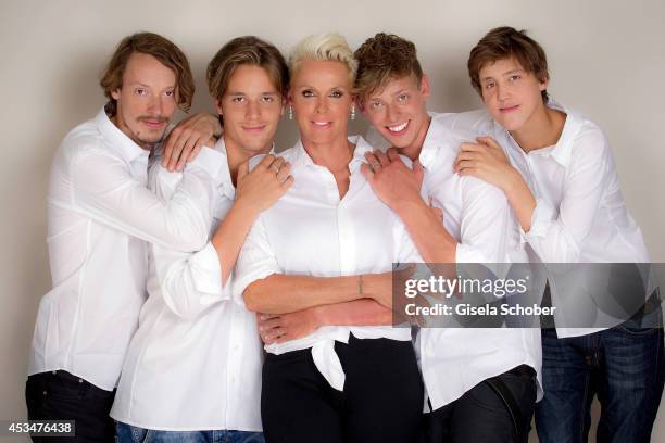 Julian Winding, Douglas Aaron Meyer, Brigitte Nielsen Killian Marcus Nielsen, Raoul Ayrton Meyer Jr. Pose during a Portrait Session on July 6, 2014...