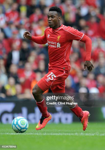 Daniel Sturridge of Liverpool during the Pre Season Friendly match between Liverpool and Borussia Dortmund at Anfield on August 10, 2014 in...
