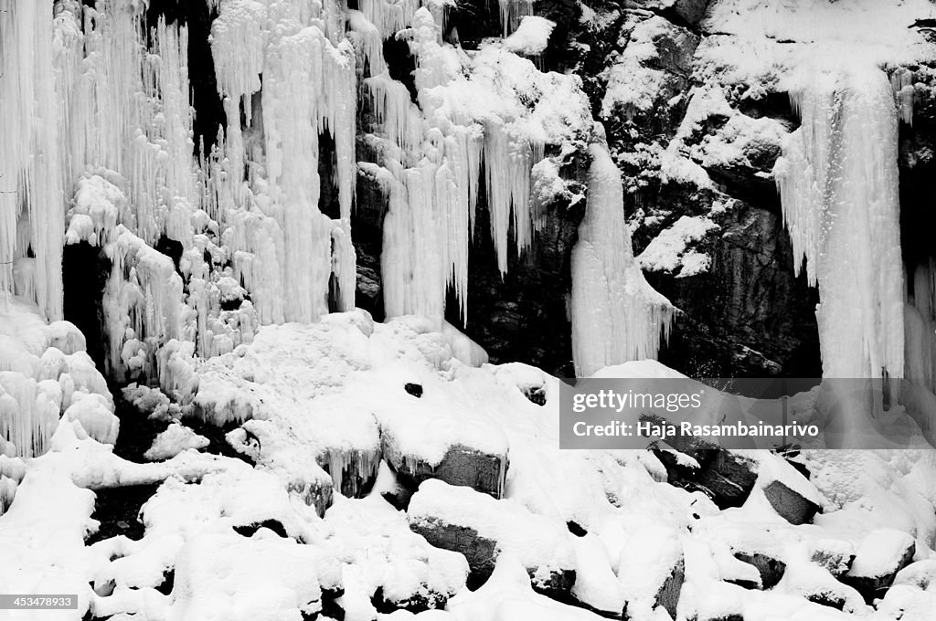 Frozen waterfall during winter in Québec, Canada