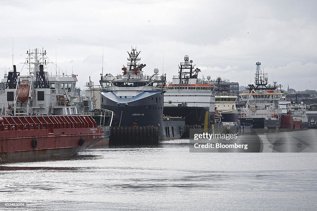 Oil Rig Support Vessels And Port Operations At Aberdeen Harbor