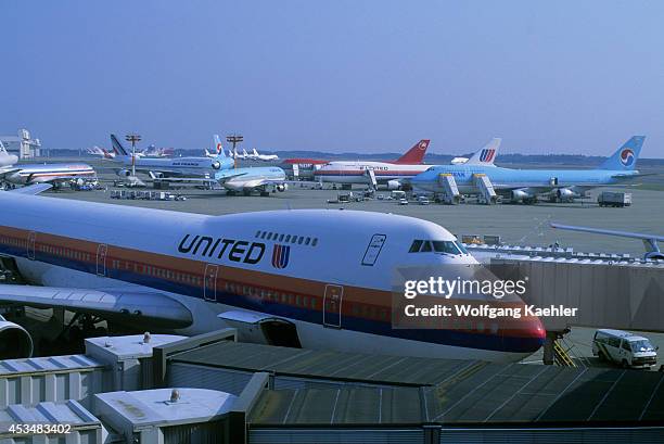 Japan, Tokyo, Narita Airport With Boeing 747 Airplanes.