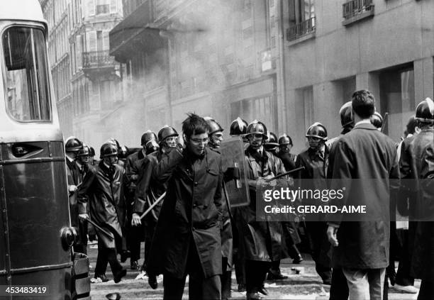 Policemen during a demonstration in Paris, France on May 6, 1968.