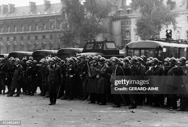 Policemen during a demonstration in Paris, France on May 23, 1968.