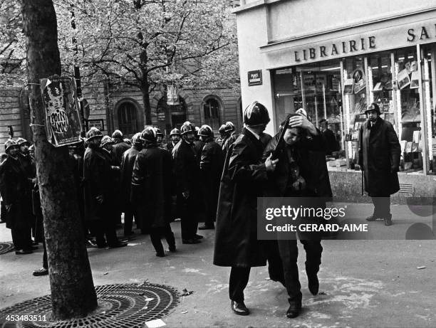 Policemen during a demonstration near the Sorbonne University in Paris, France on May 3, 1968.