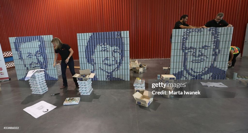 Canstruction Inc. building displays of Toronto Mayoral Contenders using cans of food