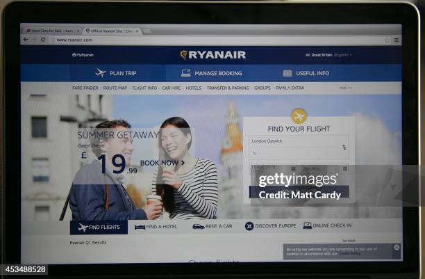 In this photo illustration a laptop displays the Ryanair website on August 11, 2014 in Bristol, United Kingdom. This week marks the 20th anniversary...