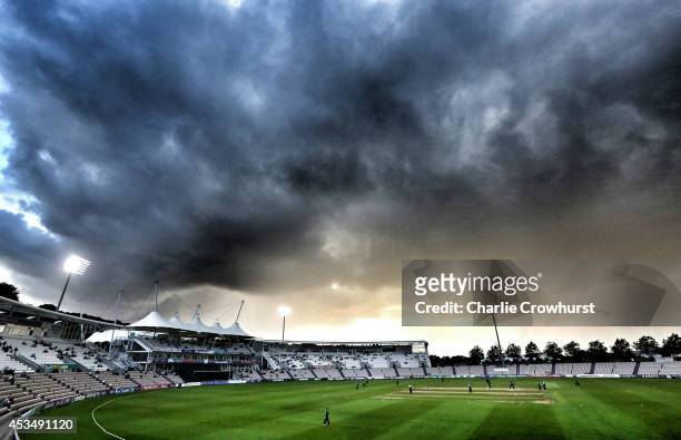 Dark clouds loom as the game is called off after another rain shower during Royal London One-Day Cup match between Hampshire and Worcestershire...