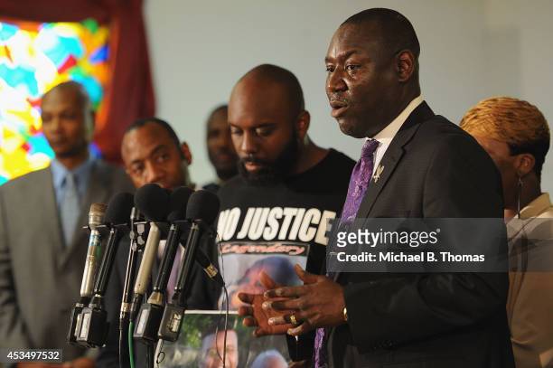 Attorney Benjamin L. Crump speaks to the media during a press conference regarding the shooting death of 18-year-old Michael Brown at Jennings Mason...