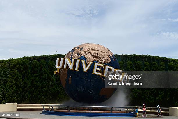 Model of the Universal Studios logo is displayed at the entrance to the Universal Studios Japan, operated by USJ Co., in Osaka, Japan, on Thursday,...