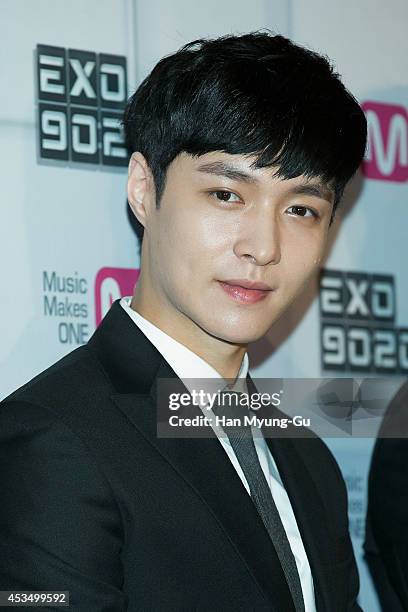 Lay of boy band EXO attends the press conference for Mnet EXO 902014 at CJ E&M Center on August 11, 2014 in Seoul, South Korea. The program will open...