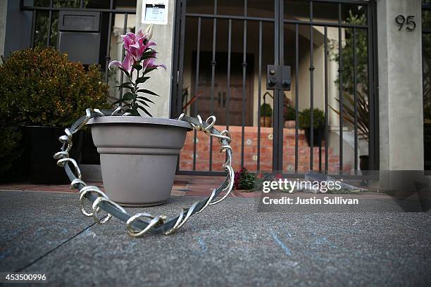 Flowers sit in front of the home of actor and comedian Robin Williams on August 11, 2014 in Tiburon, California. Academy Award-winning actor and...