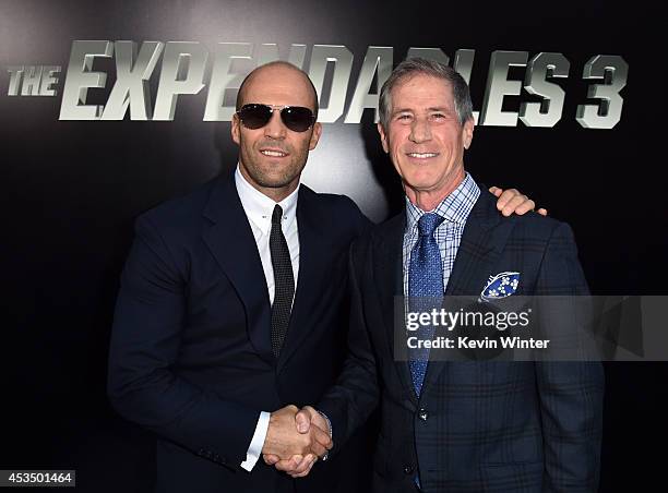 Actor Jason Statham and Chief Executive Officer of Lions Gate Entertainment Jon Feltheimer attend the premiere of Lionsgate Films' "The Expendables...