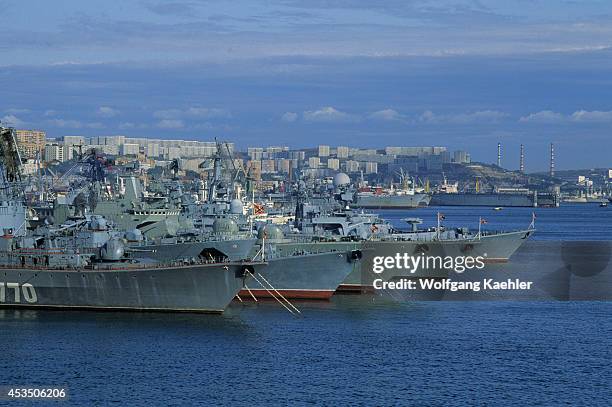Russia, Vladivostok, Port, View Of Navy Ships.