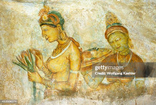 Sri Lanka, Sigiria Ancient Fortress, Frescoes Painted On Rock Walls In Former Living Quarters.