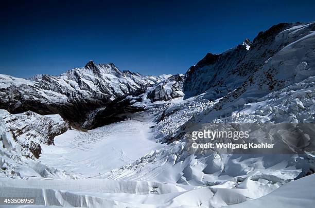 Switzerland, Bernese Oberland, Jungfraujoch Train, View Of Glacier From Eismeer Station.