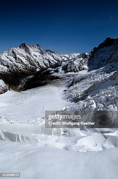 Switzerland, Bernese Oberland, Jungfraujoch Train, View Of Glacier From Eismeer Station.