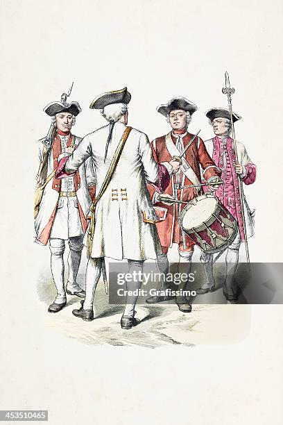 german soldiers of wurttemberg in uniform from 1724-38 - sergeant major military rank stock illustrations