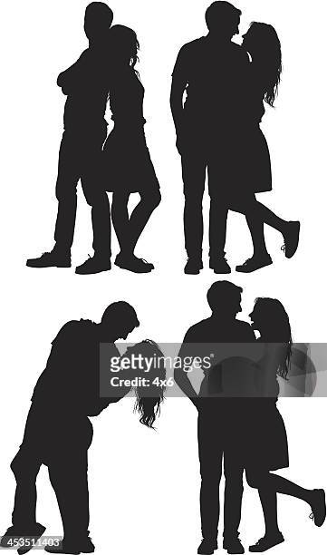 multiple images of a romantic couple - standing on one leg stock illustrations