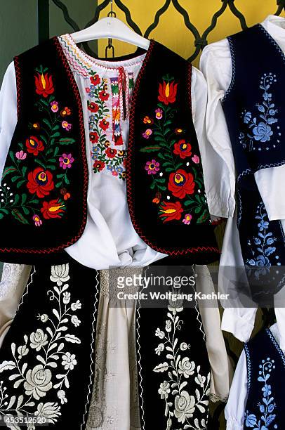 Hungary, Budapest, Street Scene, Souvenirs, Traditional Hungarian Embroidered Clothing.