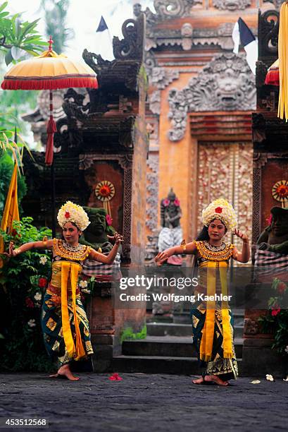 Indonesia, Bali, Barong Dance, Girl Dancers, Representing The Servants Of The Rangda.