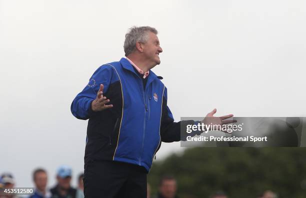 Europe Team Captain Colin Montgomerie during a practice round prior to the 2010 Ryder Cup at the Celtic Manor Resort on September 30, 2010 in...