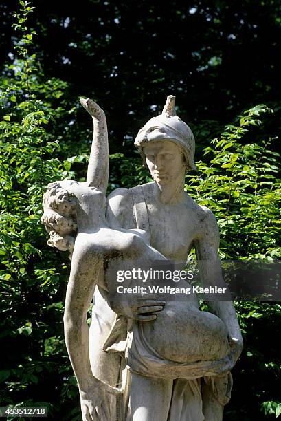 Germany, Near Berlin, Potsdam, Sanssouci Castle, Summer Residence Of Frederick The Great, Marble Statue In Park.