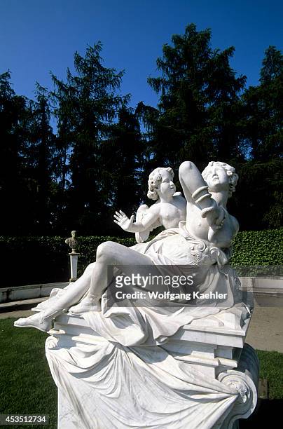 Germany, Near Berlin, Potsdam, Sanssouci Castle, Summer Residence Of Frederick The Great, Marble Statue In Park.